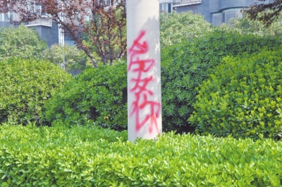 CBD路段的燈桿、公交站牌、垃圾桶、橋梁等均未幸免