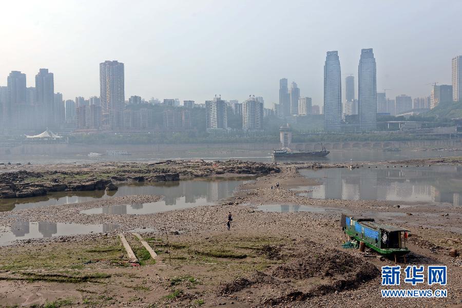 長江重慶段水域大片江灘裸露(5月4日攝)。