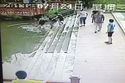 救人現(xiàn)場(chǎng)的視頻截圖。（監(jiān)控截圖）