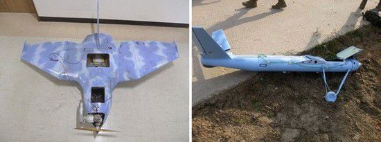 左圖為3月24日在韓國(guó)首爾北部墜毀的無(wú)人機(jī)，右圖為3月31日在韓國(guó)西部海域白翎島墜毀的無(wú)人機(jī)
