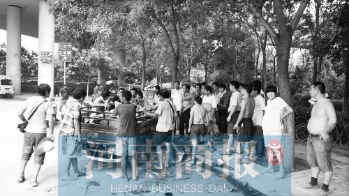 北環(huán)南陽路立交橋下，瓜農(nóng)小秦被打后，附近瓜農(nóng)紛紛圍了上來