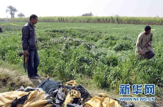 2月26日，在埃及旅游城市盧克索附近，當(dāng)?shù)匕踩藛T在發(fā)生熱氣球爆炸事故的現(xiàn)場(chǎng)查看。