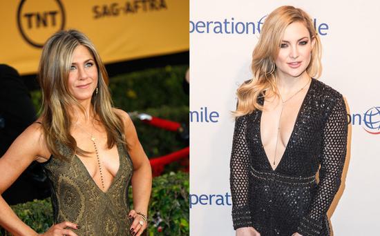 Jennifer Aniston & Kate Hudson出席重要場(chǎng)合也穿低胸裝。（圖片來源：臺(tái)灣東森新聞云）