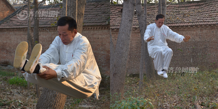 山東武術(shù)達人修煉“仙人掛畫”