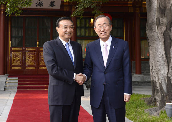 國(guó)務(wù)院李克強(qiáng)會(huì)見(jiàn)聯(lián)合國(guó)秘書長(zhǎng)潘基文