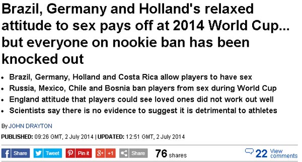 賽前下達(dá)禁欲令的球隊已經(jīng)全部遭到淘汰