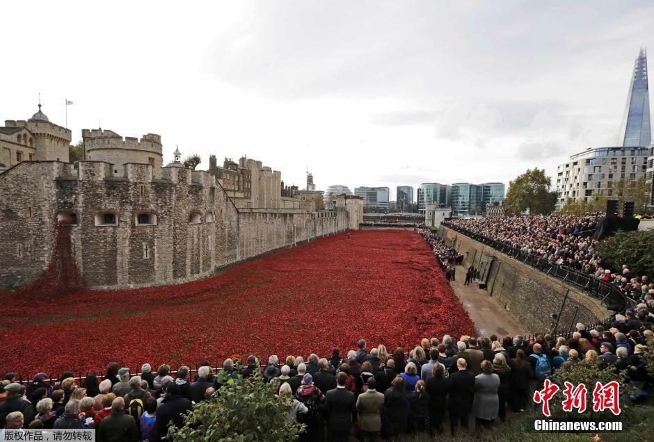 當(dāng)?shù)貢r間2014年11月10日，英國倫敦，倫敦塔周邊“種植”了888246朵陶瓷材質(zhì)的罌粟花，以此紀(jì)