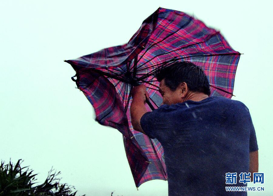 8月8日，福建省石獅市漁民在風雨中前行。