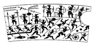 衛(wèi)輝市山彪鎮(zhèn)發(fā)掘出的戰(zhàn)國水陸攻戰(zhàn)紋銅鑒，上面有古人乘舟水戰(zhàn)的場(chǎng)面。