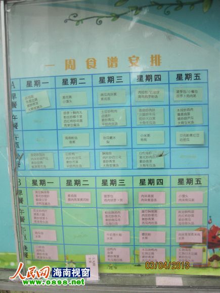 幼兒園公布的食譜，但家長稱并未真正執(zhí)行